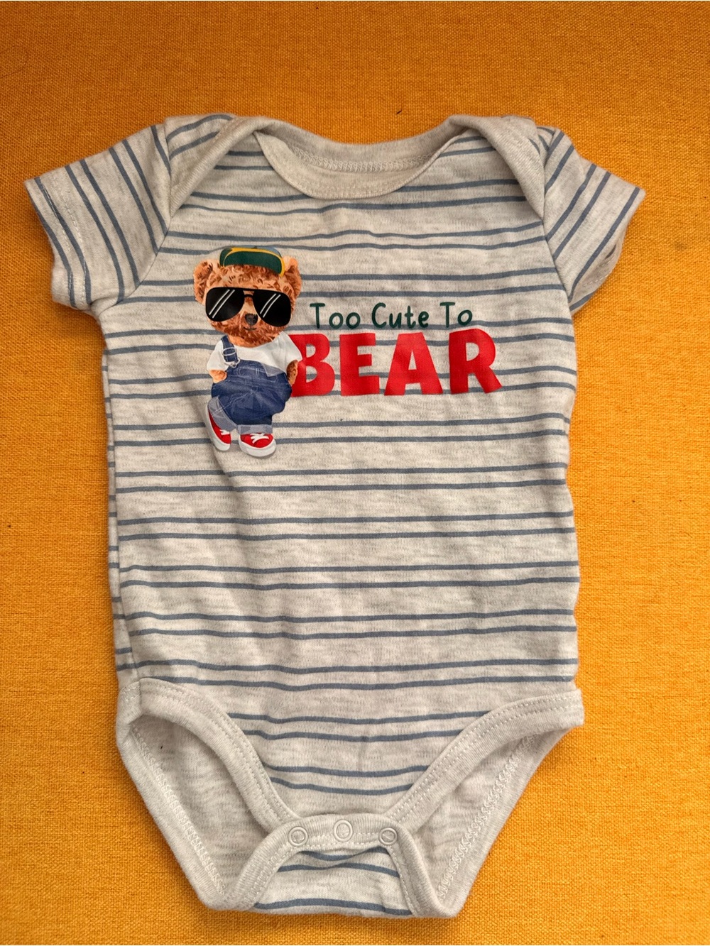 Striped Blue & White 'Too Cute To Bear' Baby One-Piece